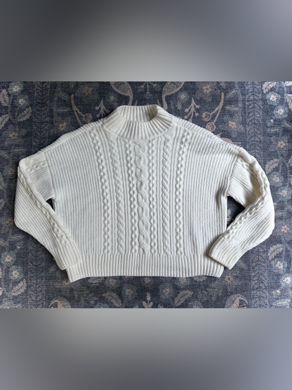 Rachel Zoe White Cable Knit Mock Neck Sweater Sz L